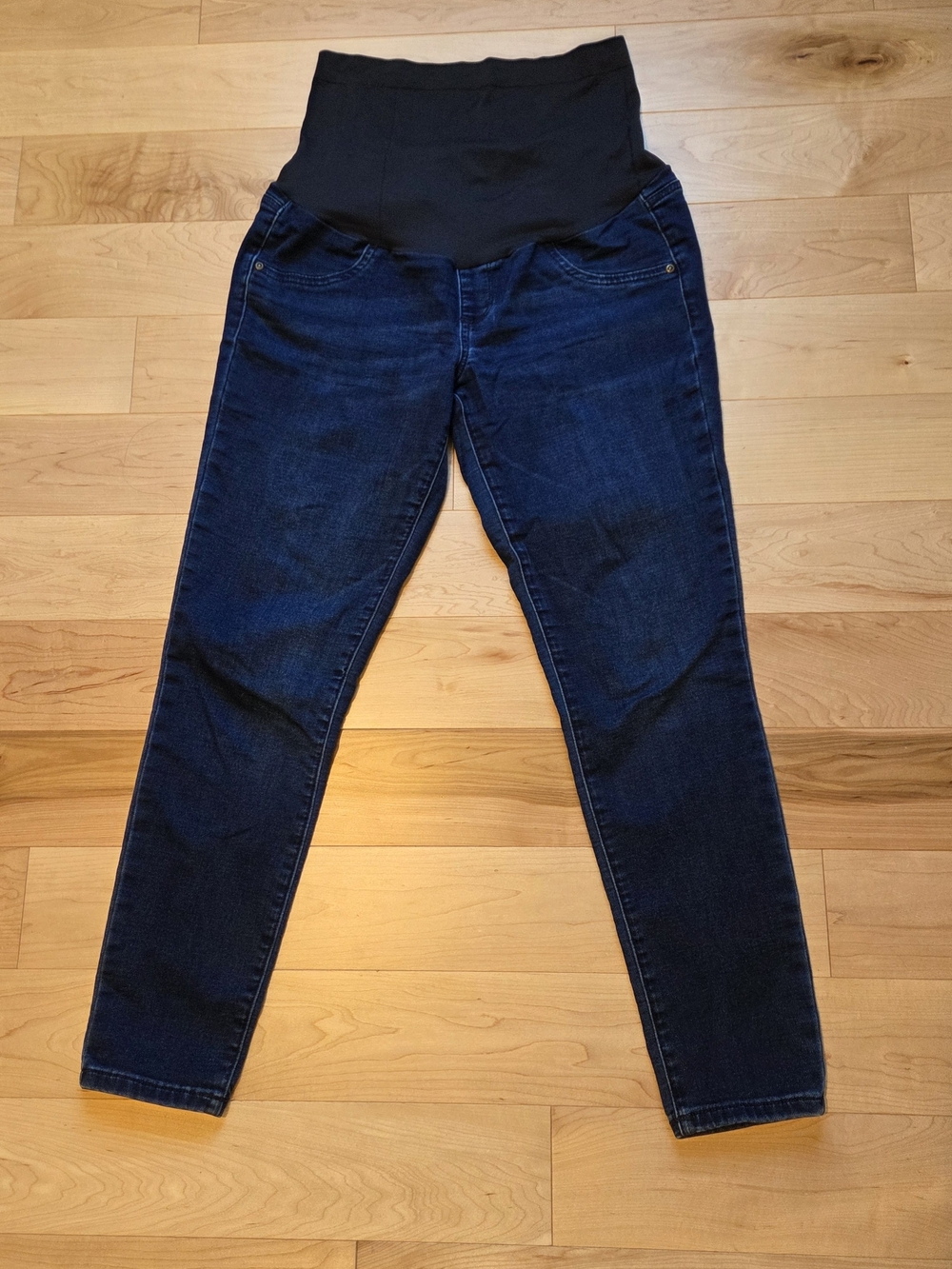 Dark Blue Maternity Jeggings with Black Overband